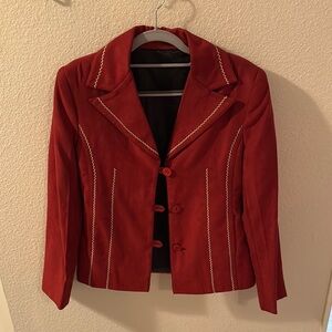 Elegant Red Women's Blazer/Jacket with Contrast Stitching